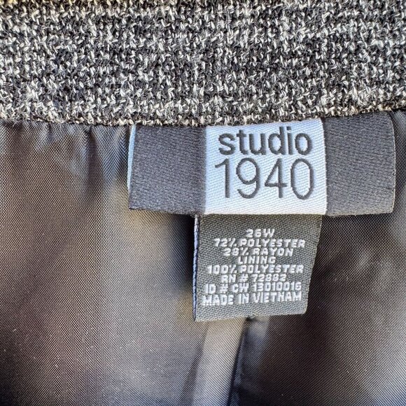 Studio 1940 Womens Plus Size Gray Scoop Neck Two Button Tweed Blazer Jacket 26W - Picture 2 of 10